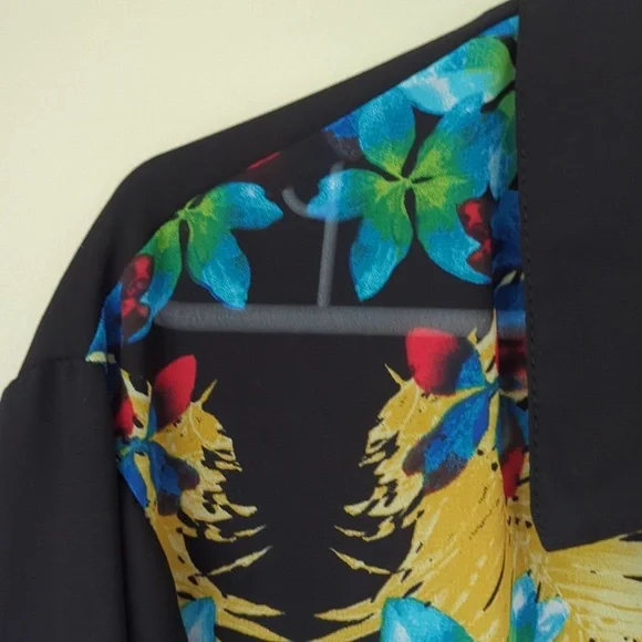 Roz & Ali Floral Sheer Button Down Tropical Blouse Woman 2X Black Blue - Picture 10 of 16